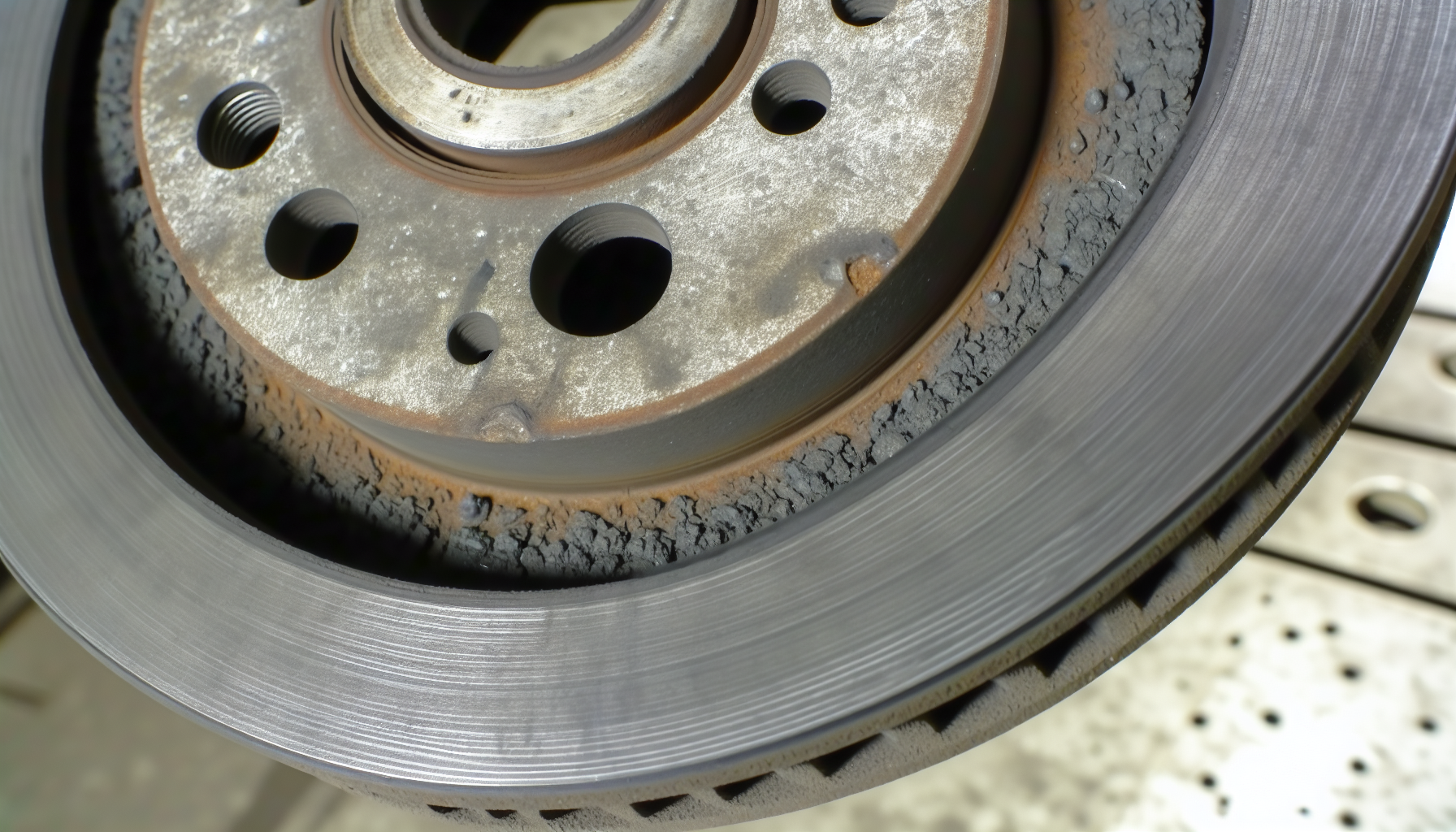 Worn brake rotor with visible grooves and ridges